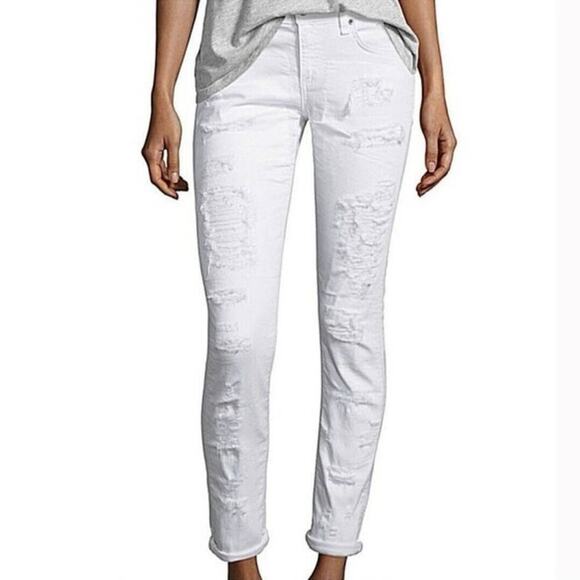 RAG AND BONE "Dre" Destroyed White Skinny Jeans in White Brigade - Size 27 - Picture 1 of 12